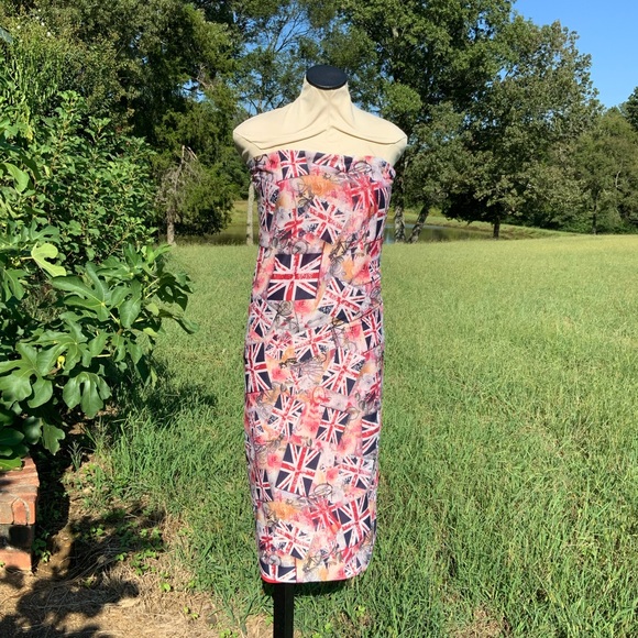 NWOT TWIGGY LONDON Union Jack Print Strapless Pencil Dress - Picture 1 of 11